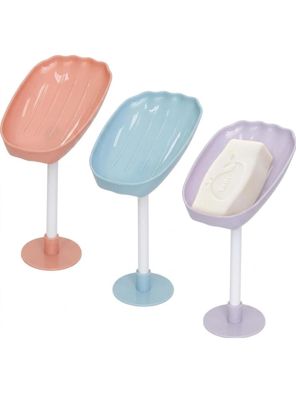 3-Piece Wall-Mounted Self-Draining Soap Dish Set – Modern Adhesive Soap Holders